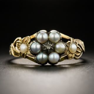 Victorian Natural Pearl and Diamond Locket Ring - 1