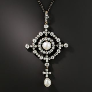 Victorian Natural Pearl and Diamond Brooch/Pendant - GIA - 1