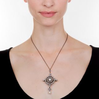 Victorian Natural Pearl and Diamond Necklace/Brooch - GIA