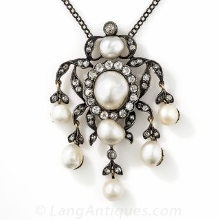Victorian Natural Pearl and Diamond Necklace