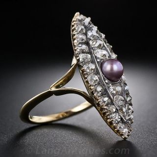 Victorian Natural Pearl and Diamond Ring