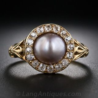 Victorian Natural Pearl and Diamond Ring