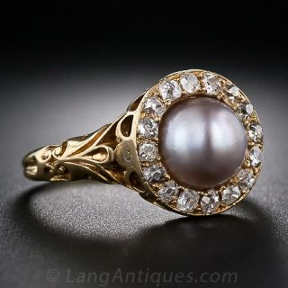 Victorian Natural Pearl and Diamond Ring
