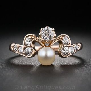 Victorian Natural Pearl and Diamond Ring
