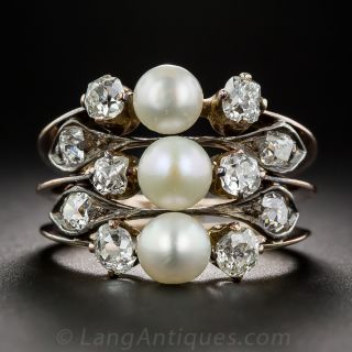 Victorian Natural Pearl and Diamond Three-in-One Ring