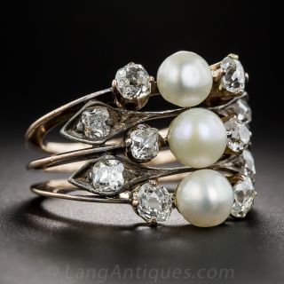 Victorian Natural Pearl and Diamond Three-in-One Ring