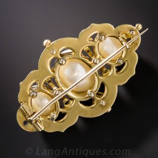 Victorian Natural Pearl and Enamel Antique Brooch