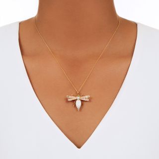 Victorian Natural Pearl, Diamond and Demantoid Insect Pendant/Brooch