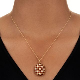 Victorian Natural Pearl, Diamond and Red Enamel Locket 