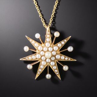 Victorian Natural Pearl Starburst Pendant - 2