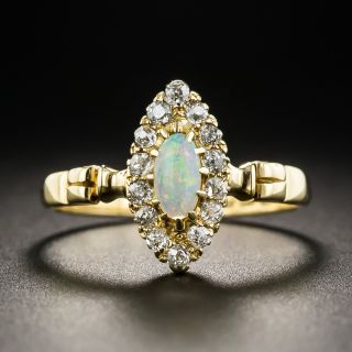 Victorian Navette Opal and Diamond Halo Ring - 1