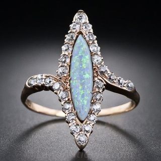 Victorian Navette Opal and Diamond Ring