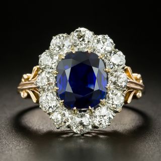 Victorian No-Heat  2.30 Carat Sapphire and Diamond Halo Ring - 5