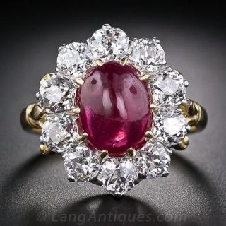Victorian 'No Heat' Burmese Ruby and  Diamond Cluster Ring