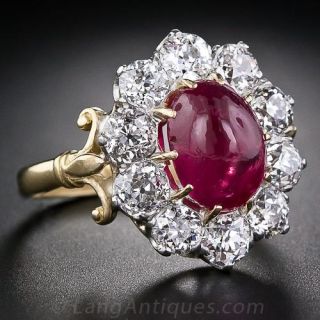 Victorian 'No Heat' Burmese Ruby and  Diamond Cluster Ring