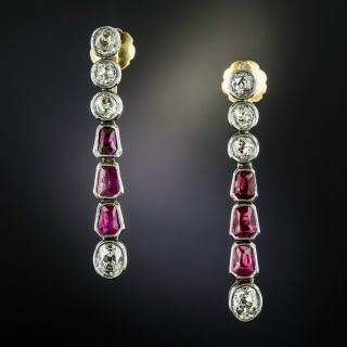 Victorian No-Heat Burmese Ruby and Diamond Dangle Earrings - 1