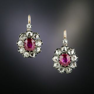 Victorian No-Heat Burmese Ruby and Diamond Earrings - GIA - 2
