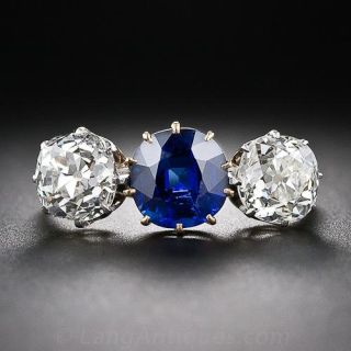 Victorian No-Heat Pailin Sapphire and Diamond Three-Stone Ring - AGL - 2
