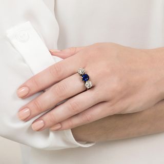 Victorian No-Heat Pailin Sapphire and Diamond Three-Stone Ring - AGL
