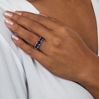 Victorian No-Heat Sapphire Five-Stone and Diamond Ring
