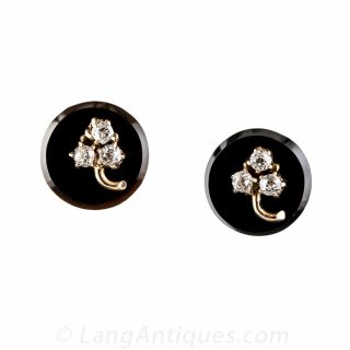 Victorian Onyx and Diamond Stud Earrings