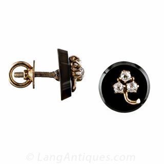 Victorian Onyx and Diamond Stud Earrings