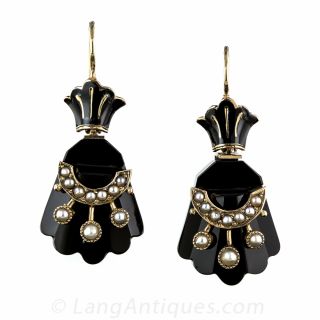 Victorian Onyx and Enamel Earrings