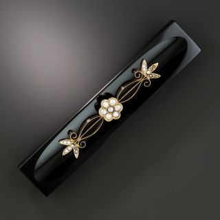 Victorian Onyx and Pearl Bar Brooch - 4