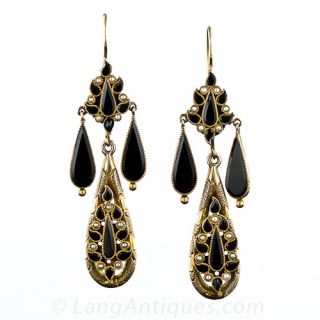 Victorian Onyx and Pearl Drop Earrings