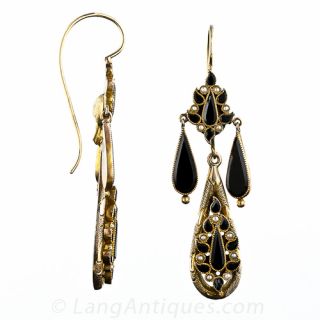Victorian Onyx and Pearl Drop Earrings