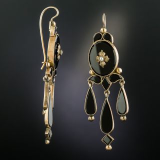 Victorian Onyx and Pearl Drop Earrings