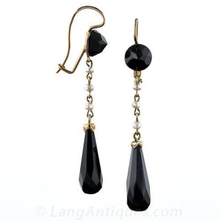Victorian Onyx and Pearl Drop Earrings