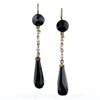 Victorian Onyx and Pearl Drop Earrings