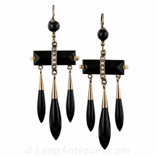Victorian Onyx and Pearl Earrings