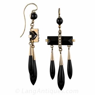 Victorian Onyx and Pearl Earrings
