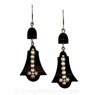 Victorian Onyx and Pearl Earrings 