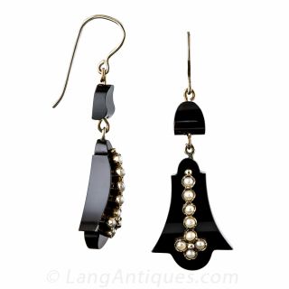 Victorian Onyx and Pearl Earrings 