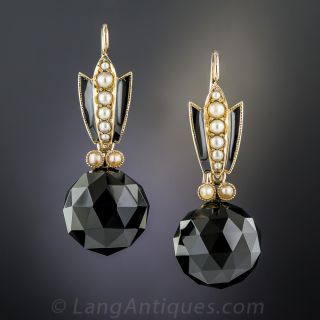 Victorian Onyx and Pearl Earrings