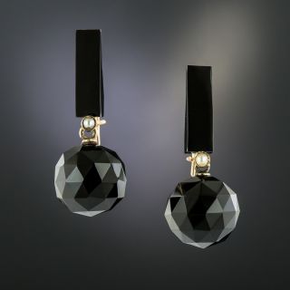 Victorian Onyx and Pearl Earrings - 2