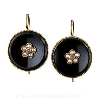 Victorian Onyx and Pearl Earrings