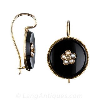 Victorian Onyx and Pearl Earrings