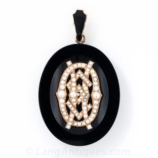 Victorian Onyx and Pearl Morning Pendant Locket