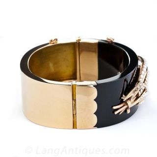Victorian Onyx and Seed Pearl Bangle Bracelet
