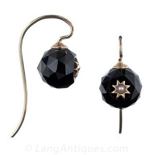 Victorian Onyx and Seed Pearl Earrings