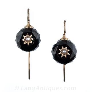 Victorian Onyx and Seed Pearl Earrings