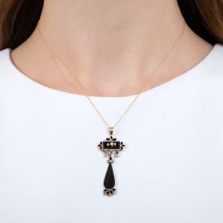 Victorian Onyx and Seed Pearl Lavalier Pendant