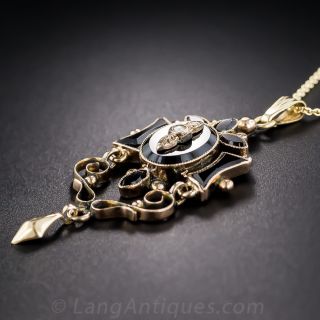 Victorian Onyx and Seed Pearl Lavalier