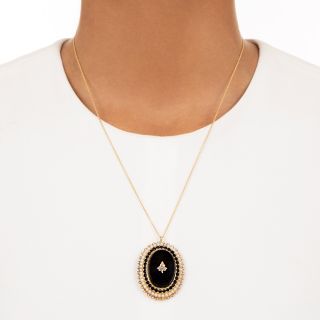 Victorian Onyx and Seed Pearl Pendant