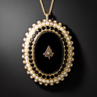 Victorian Onyx and Seed Pearl Pendant - 2