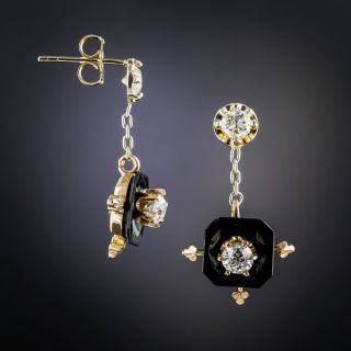 Victorian Onyx Diamond Dangle Earrings
